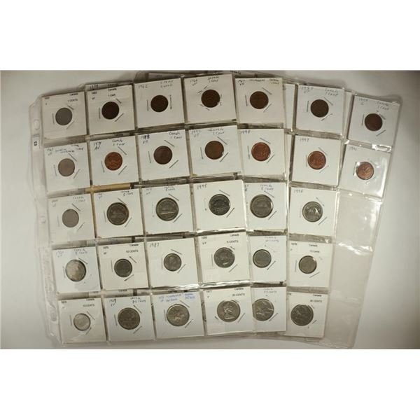CANADIAN COINAGE ASSORTED DATES 34 CENTS, 17 FIVE