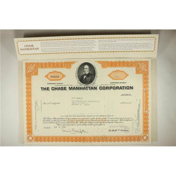 VINTAGE STOCK CERTIFICATE THE CHASE MANHANTTAN