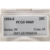 Image 3 : 1954-S WASHINGTON SILVER QUARTER PCGS MS65