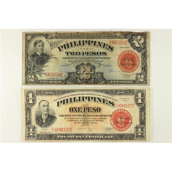 SERIES OF 1941 PHILIPPINES 1 & 2 PESOS TREASURY