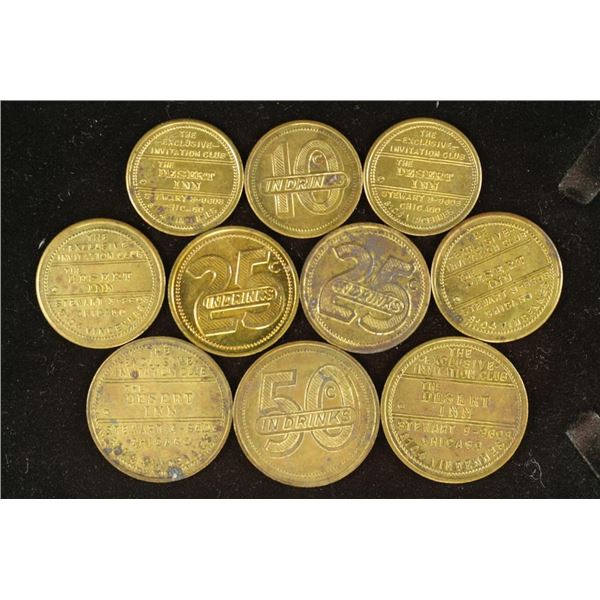 10 ASSORTED VINTAGE BRASS DRINK TOKENS