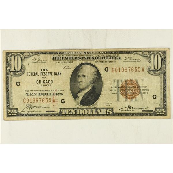 1929 $10 US NATIONAL CURRENCY CHICAGO