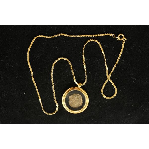 250-390 A.D. ANCIENT COIN IN GOLD FILLED NECKLACE