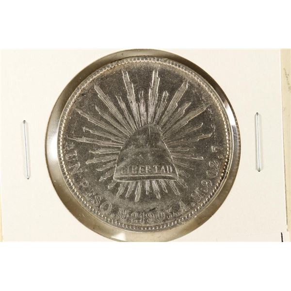 1903-MO AM MEXICO CAP & RAYS SILVER PESO
