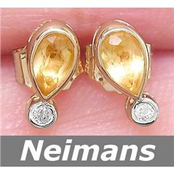 Certified .50 ct Citrine & Diamond Stud Earrings 14kt