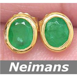 Gem 1.00 ct Emerald Stud Earrings 14k Gold USGL