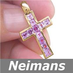 USGL Certified 1.75 ct Amethyst Cross Pendant 14kt Gold