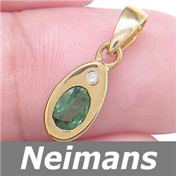 Certified .75 ct Green Sapphire & Diamond Pendant 14kt