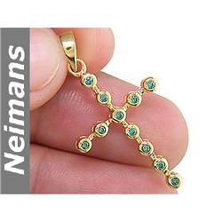 Certified .25 ct Blue Diamond Cross Pendant 14kt Gold