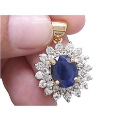 Gem Certified 6.75 ct Blue & White Sapphire Pendant 14k