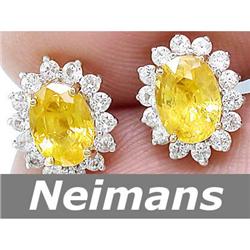 Certified 3.00 ct Yellow & White Sapphire Earrings 14kt