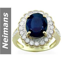 Certified 6.75 ct Sapphire & VS Diamond Ring 14K Gold