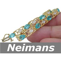 Certified 6.75 ct Apatite & Diamond Bracelet 14kt Gold