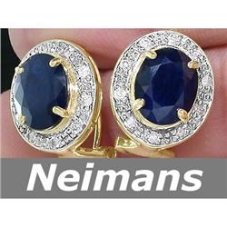 Antique 6.50 ct Sapphire & Diamond Earrings 14kt Gold