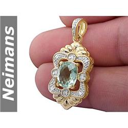Vintage 2.00 ct Green Amethyst & Diamond Pendant 14kt