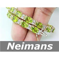 Certified 26.25 ct Peridot & Sapphire Bracelet 14k Gold