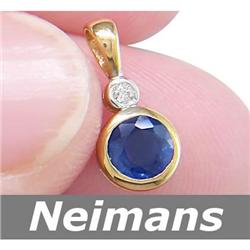 Certified .75 ct Sapphire & Diamond Pendant 14kt Gold