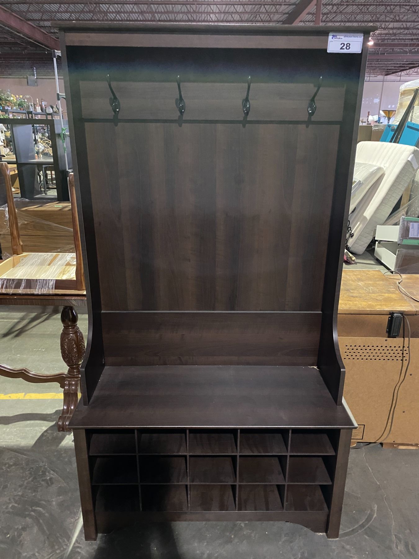 Entrance Bench With Coat Hooks ENTRANCE BENCH WITH 4 COAT HOOKS & CUBBY STORAGE - Able Auctions