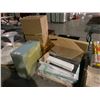 Image 1 : PALLET OF MISC. ITEMS : BATHROOM MIRROR CABINETS, FOAM, SIDE TABLES & MORE