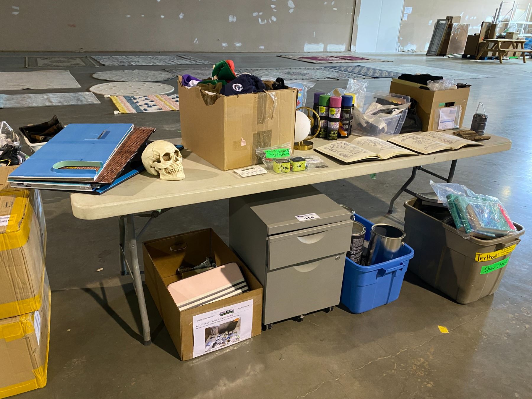 ASSORTED SET DEC PROP ITEMS, ROLLING METAL FILING CABINET, PAINT ...
