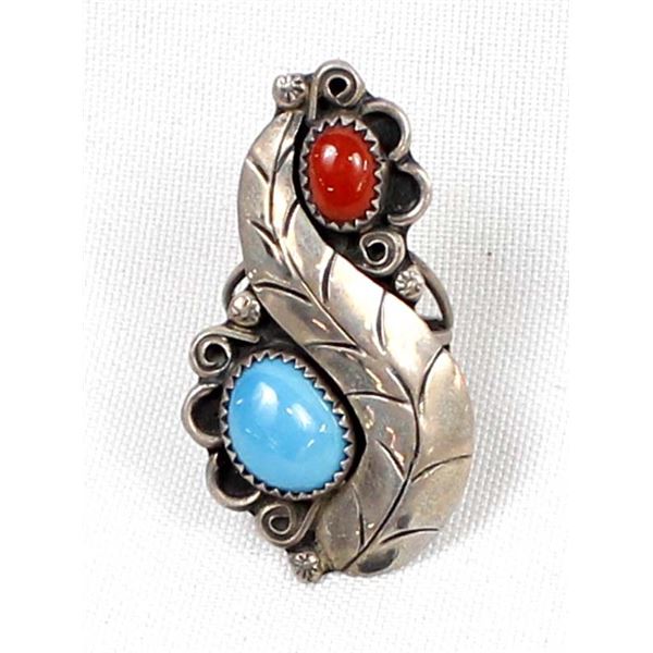 Navajo Old Pawn Sterling Turquoise Ring, Size 7.5