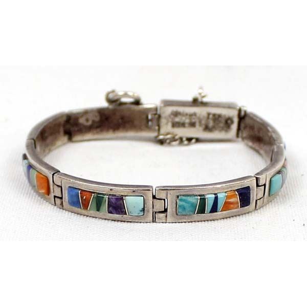 Navajo Sterling Inlay Link Bracelet, Calvin Begay