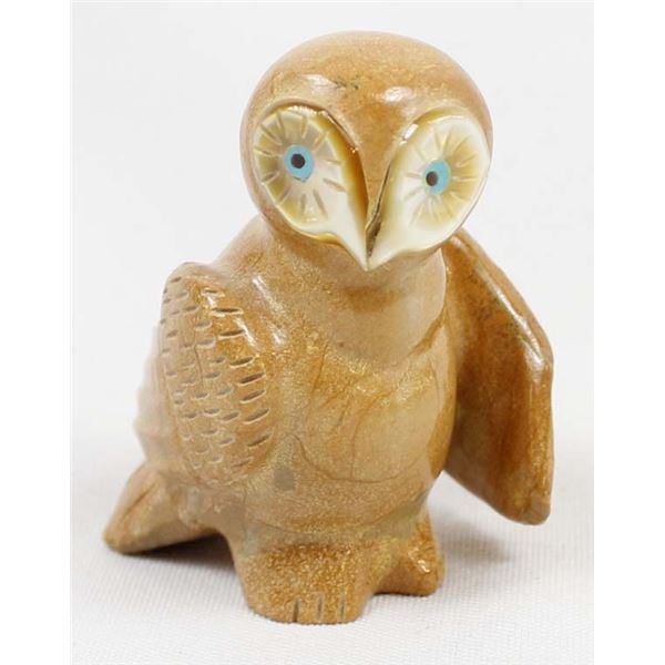 Zuni Travertine Owl Fetish by Enrike Leekya