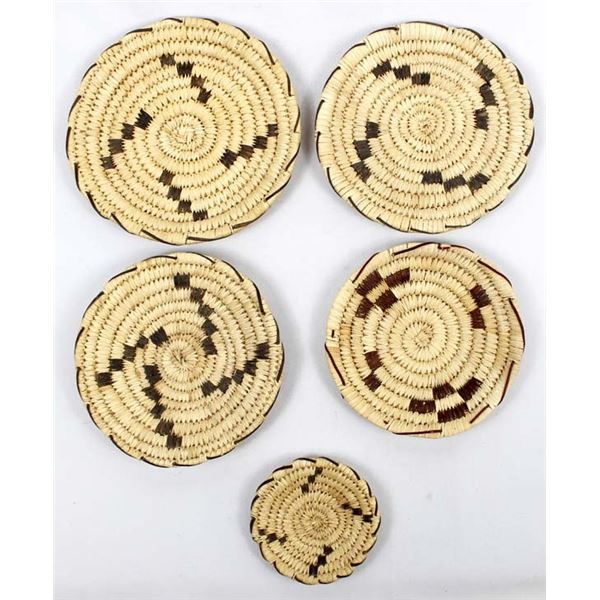 5 Native American Tohono O'odham Flat Baskets