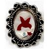 Image 2 : Navajo Sterling Inlay Redbird Ring, Size 4.5