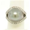 14k White Gold Large 14.5mm Tahitian Pearl Solitaire Ring w/ 2.00 ctw Pave Diamo