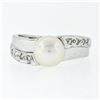 Image 1 : Estate 14k White Gold 7.65mm Akoya Pearl Solitaire & Pave Set Diamond Band Ring