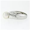 Image 5 : Estate 14k White Gold 7.65mm Akoya Pearl Solitaire & Pave Set Diamond Band Ring