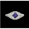 Image 2 : 0.60 ctw Tanzanite and Diamond Ring - 14KT White Gold