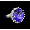 GIA Cert 10.17 ctw Tanzanite and Diamond Ring - 14KT White Gold