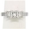 14k White Gold 1.45 ctw 3 Princess Diamond Engagement Ring w/ Baguette Accents