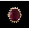 Image 2 : GIA Cert 6.96 ctw Ruby and Diamond Ring - 14KT Yellow Gold