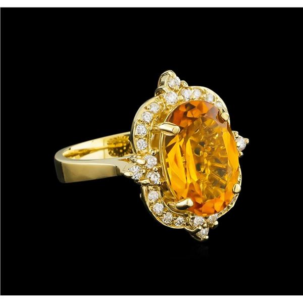 5.25 ctw Citrine and Diamond Ring - 14KT Yellow Gold