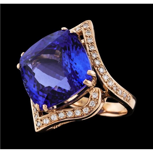 24.05 ctw Tanzanite and Diamond Ring - 14KT Rose Gold