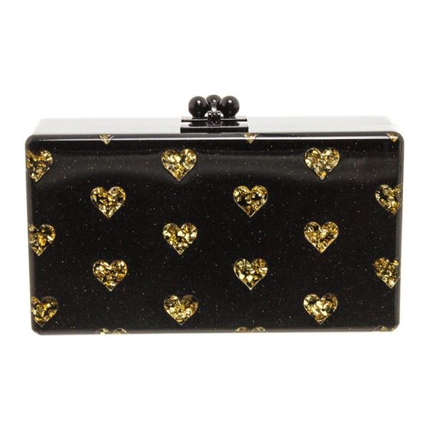 Edie Parker Black Gold Acrylic Heart Clutch