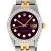 Rolex Mens 2 Tone Maroon Diamond 36MM Datejust Wristwatch
