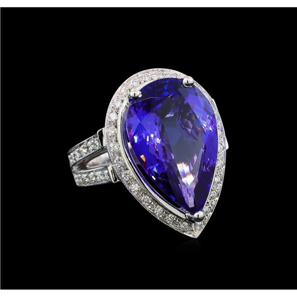 GIA Cert 13.42 ctw Tanzanite and Diamond Ring - 14KT White Gold