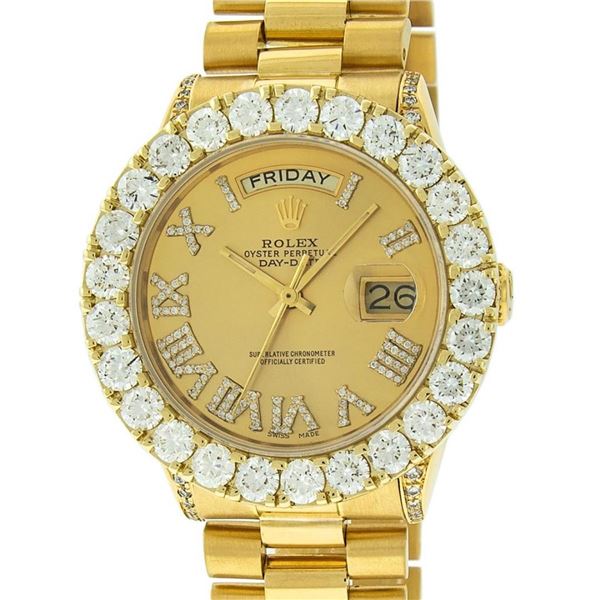 Rolex Mens 18K Yellow Gold Champagne Diamond 6.5 ctw Quickset President Wristwat