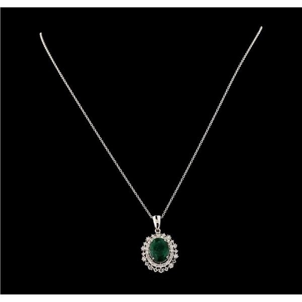 5.14 ctw Emerald and Diamond Pendant With Chain - 14KT White Gold