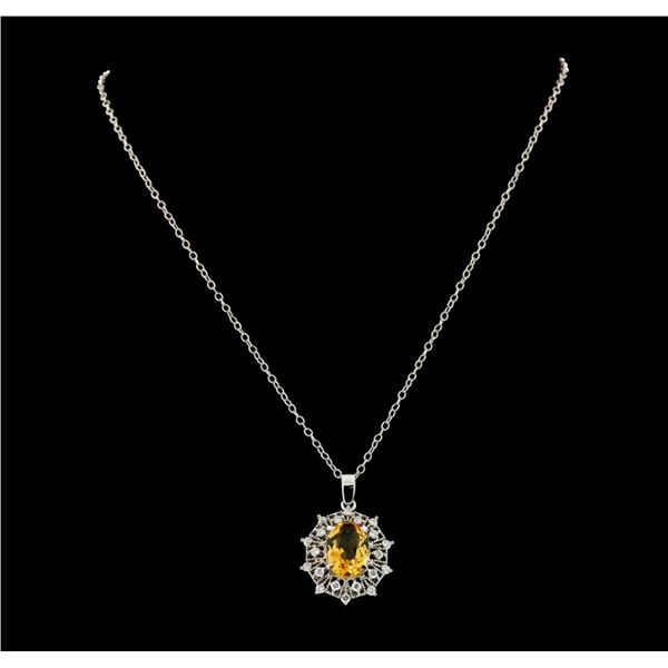 4.30 ctw Citrine and Diamond Pendant With Chain - 14KT White Gold