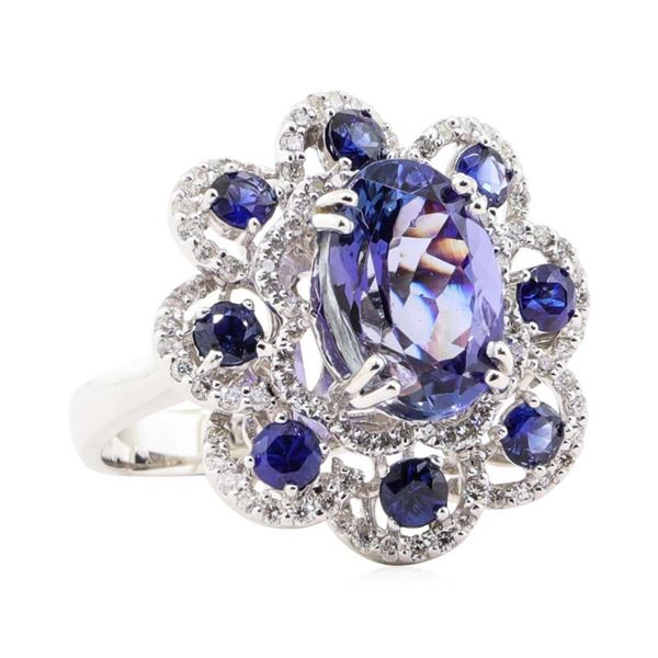 5.95 ctw Tanzanite, Sapphire, and Diamond Ring - 14KT White Gold