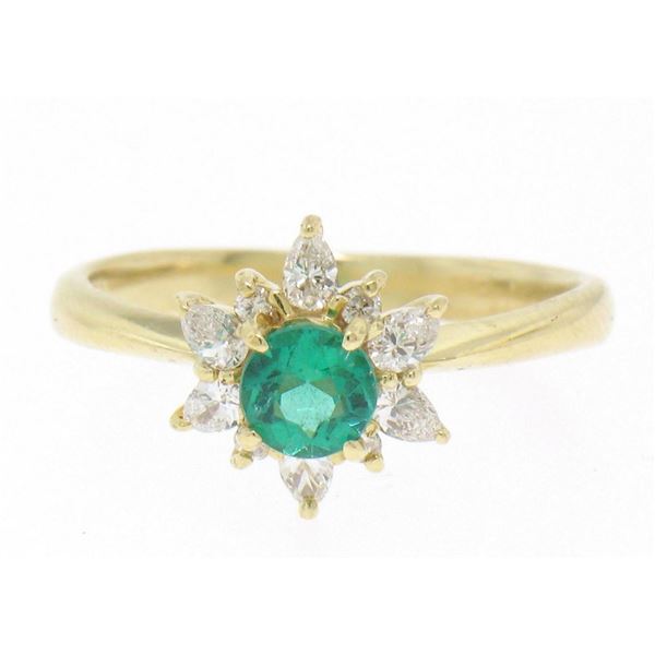 Quality 18k Solid Gold 1.06 ctw Emerald RARE Pear Diamond Halo Cocktail Ring