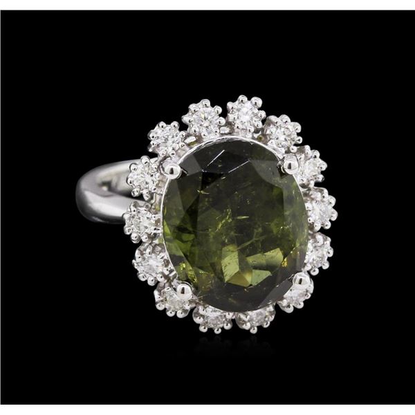 6.15 ctw Green Tourmaline and Diamond Ring - 14KT White Gold