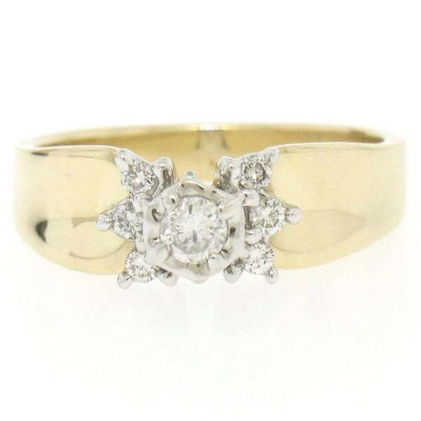 14k Two Tone Gold 0.30 ctw Illusion Set Solitaire Diamond Engagement Ring