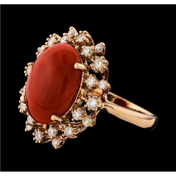 5.07 ctw Coral and Diamond Ring - 14KT Rose Gold