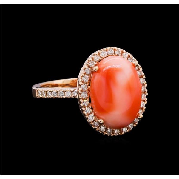 5.66 ctw Coral and Diamond Ring - 14KT Rose Gold